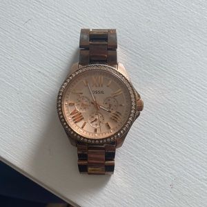 Fossil Rose Gold Watch with Jeweled Border